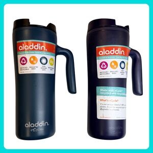 Aladdin eCycle Travel Mug Set  16oz Blue Plastic Insulated Leak Proof - 2 PACK